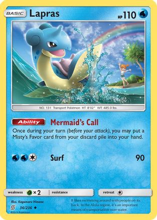 Lapras 036  - Reverse Holofoil SM  Unified Minds - Uncommon SM - Unified Minds Pokemon Single  Squirtle Squad Card Shop.