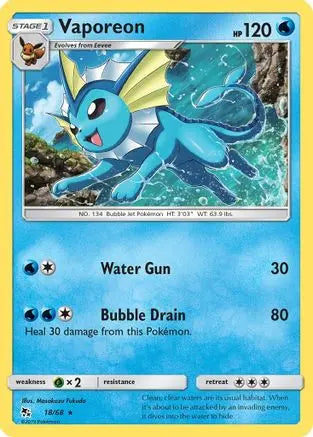 Vaporeon 018/68 - Holofoil Hidden Fates - Holo Rare Hidden Fates Pokemon Single  Squirtle Squad Card Shop.
