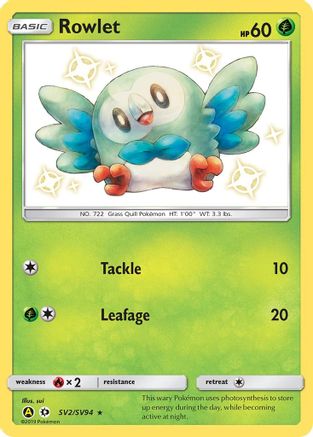 Rowlet SV2  - Holofoil Hidden Fates Shiny Vault - Shiny Holo Rare Hidden Fates: Shiny Vault Pokemon Single  Squirtle Squad Card Shop.