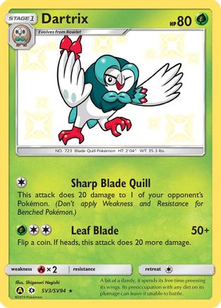 Dartrix SV3  - Holofoil Hidden Fates Shiny Vault - Shiny Holo Rare Hidden Fates: Shiny Vault Pokemon Single  Squirtle Squad Card Shop.