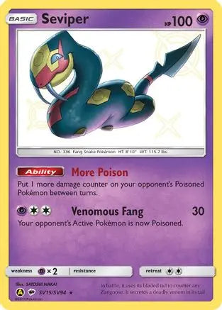 Seviper SV15  - Holofoil Hidden Fates Shiny Vault - Shiny Holo Rare Hidden Fates: Shiny Vault Pokemon Single  Squirtle Squad Card Shop.