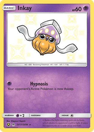 Inkay SV17  - Holofoil Hidden Fates Shiny Vault - Shiny Holo Rare Hidden Fates: Shiny Vault Pokemon Single  Squirtle Squad Card Shop.