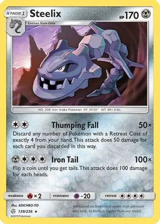 Steelix 139  - Reverse Holofoil SM  Cosmic Eclipse - Holo Rare SM - Cosmic Eclipse Pokemon Single  Squirtle Squad Card Shop.