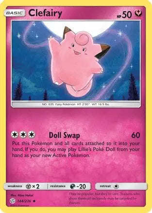 Clefairy 144  - Reverse Holofoil SM  Cosmic Eclipse - Uncommon SM - Cosmic Eclipse Pokemon Single  Squirtle Squad Card Shop.