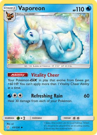 Vaporeon 042  SM  Cosmic Eclipse - Uncommon SM - Cosmic Eclipse Pokemon Single  Squirtle Squad Card Shop.