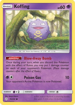 Koffing 076  - Reverse Holofoil SM  Cosmic Eclipse - Common SM - Cosmic Eclipse Pokemon Single  Squirtle Squad Card Shop.