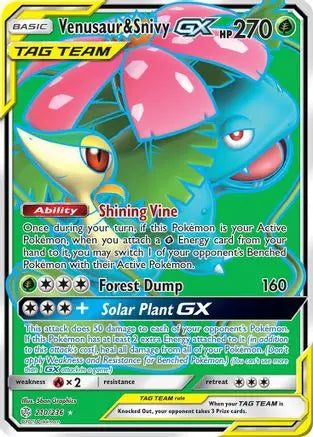 Venusaur & Snivy GX (Full Art)  - Holofoil SM  Cosmic Eclipse - Ultra Rare