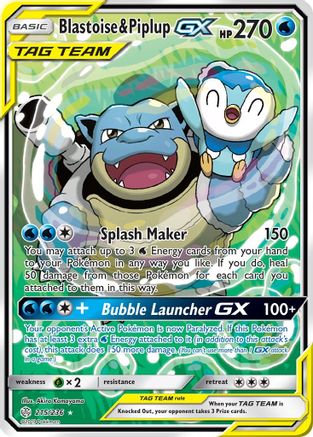 Blastoise & Piplup GX (Alternate Full Art)/236  - Holofoil SM  Cosmic Eclipse - Ultra Rare SM - Cosmic Eclipse Pokemon Single  Squirtle Squad Card Shop.