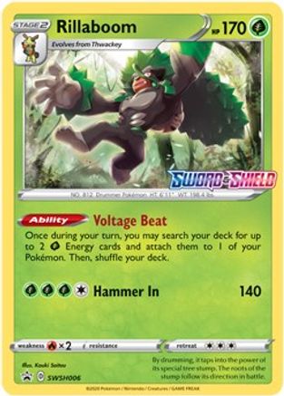 Rillaboom (Prerelease) SWSH006  - Holofoil SWSH Sword & Shield Promo Cards - Promo SWSH: Sword & Shield Promo Cards Pokemon Single  Squirtle Squad Card Shop.