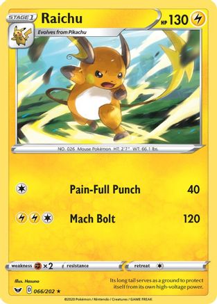 Raichu 066  - Reverse Holofoil SWSH01 Sword & Shield Base Set - Rare SWSH01: Sword & Shield Base Set Pokemon Single  Squirtle Squad Card Shop.