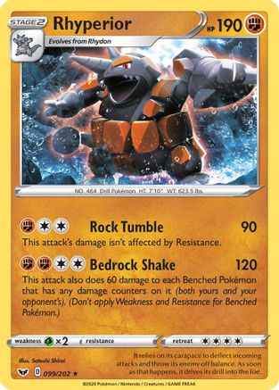 Rhyperior 099  - Reverse Holofoil SWSH01 Sword & Shield Base Set - Holo Rare SWSH01: Sword & Shield Base Set Pokemon Single  Squirtle Squad Card Shop.