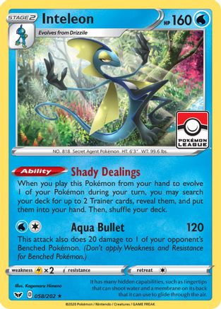 Inteleon (Pokemon League) 058/202  - Reverse Holofoil League & Championship Cards - Promo League & Championship Cards Pokemon Single  Squirtle Squad Card Shop.