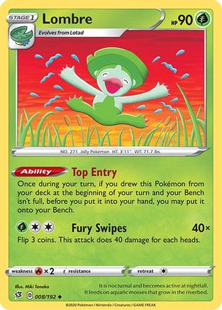 Lombre 008  - Reverse Holofoil SWSH02 Rebel Clash - Uncommon SWSH02: Rebel Clash Pokemon Single  Squirtle Squad Card Shop.