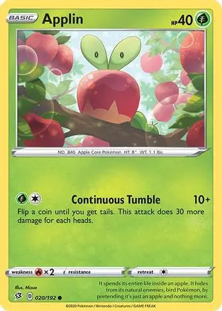 Applin (20) (20) 020  - Reverse Holofoil SWSH02 Rebel Clash - Common SWSH02: Rebel Clash Pokemon Single  Squirtle Squad Card Shop.