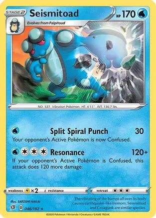 Seismitoad 046  - Reverse Holofoil SWSH02 Rebel Clash - Rare