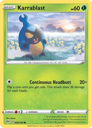 Karrablast 008  - Reverse Holofoil SWSH03 Darkness Ablaze - Common SWSH03: Darkness Ablaze Pokemon Single  Squirtle Squad Card Shop.