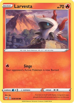Larvesta 029  - Reverse Holofoil SWSH03 Darkness Ablaze - Common SWSH03: Darkness Ablaze Pokemon Single  Squirtle Squad Card Shop.