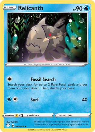 Relicanth 040  - Reverse Holofoil SWSH03 Darkness Ablaze - Uncommon SWSH03: Darkness Ablaze Pokemon Single  Squirtle Squad Card Shop.
