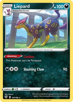 Liepard 107  - Reverse Holofoil SWSH03 Darkness Ablaze - Rare SWSH03: Darkness Ablaze Pokemon Single  Squirtle Squad Card Shop.