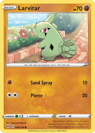 Larvitar 086  - Reverse Holofoil SWSH03 Darkness Ablaze - Common SWSH03: Darkness Ablaze Pokemon Single  Squirtle Squad Card Shop.
