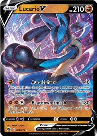 Lucario V 027  - Holofoil Champions Path - Ultra Rare Champion's Path Pokemon Single  Squirtle Squad Card Shop.