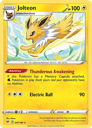Jolteon 047  SWSH04 Vivid Voltage - Rare SWSH04: Vivid Voltage Pokemon Single  Squirtle Squad Card Shop.
