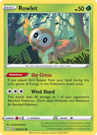 Rowlet 006  - Reverse Holofoil Shining Fates - Common Shining Fates Pokemon Single  Squirtle Squad Card Shop.