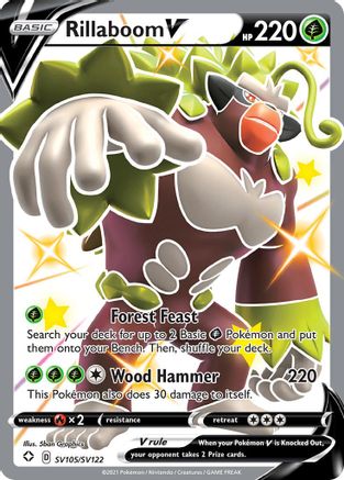 Rillaboom V SV105  - Holofoil Shining Fates Shiny Vault - Shiny Holo Rare Shining Fates: Shiny Vault Pokemon Single  Squirtle Squad Card Shop.