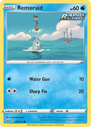 Remoraid 036  - Reverse Holofoil SWSH05 Battle Styles - Common SWSH05: Battle Styles Pokemon Single  Squirtle Squad Card Shop.