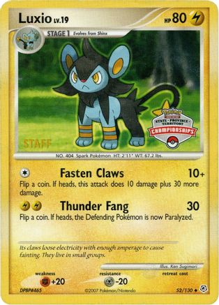 Luxio - 52/130 (State Championships) [Staff]/130  League & Championship Cards - Promo League & Championship Cards Pokemon Single  Squirtle Squad Card Shop.
