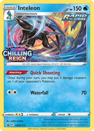 Inteleon (Prerelease) SWSH113  - Holofoil SWSH Sword & Shield Promo Cards - Promo SWSH: Sword & Shield Promo Cards Pokemon Single  Squirtle Squad Card Shop.