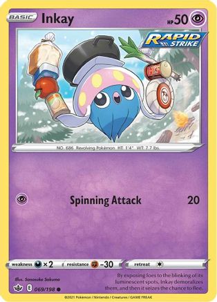Inkay 069  - Reverse Holofoil SWSH06 Chilling Reign - Common SWSH06: Chilling Reign Pokemon Single  Squirtle Squad Card Shop.