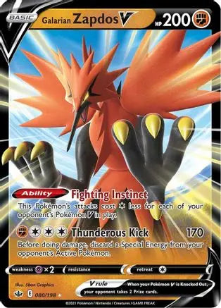 Galarian Zapdos V 080  - Holofoil SWSH06 Chilling Reign - Ultra Rare SWSH06: Chilling Reign Pokemon Single  Squirtle Squad Card Shop.