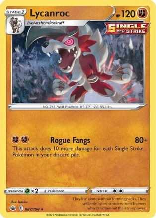 Lycanroc 087  - Reverse Holofoil SWSH06 Chilling Reign - Holo Rare SWSH06: Chilling Reign Pokemon Single  Squirtle Squad Card Shop.