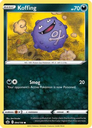 Koffing 094  - Reverse Holofoil SWSH06 Chilling Reign - Common SWSH06: Chilling Reign Pokemon Single  Squirtle Squad Card Shop.