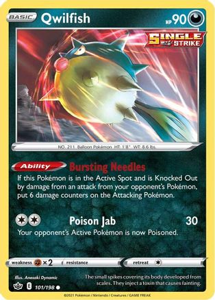 Qwilfish 101  - Reverse Holofoil SWSH06 Chilling Reign - Common SWSH06: Chilling Reign Pokemon Single  Squirtle Squad Card Shop.