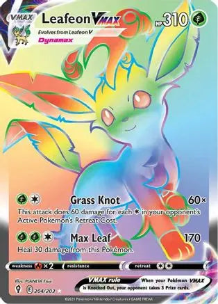 Leafeon VMAX (Secret) 204  - Holofoil SWSH07 Evolving Skies - Secret Rare SWSH07: Evolving Skies Pokemon Single  Squirtle Squad Card Shop.