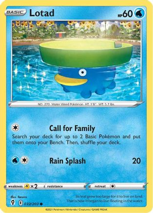 Lotad 032  SWSH07 Evolving Skies - Common SWSH07: Evolving Skies Pokemon Single  Squirtle Squad Card Shop.