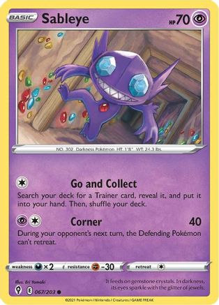 Sableye 067  - Reverse Holofoil SWSH07 Evolving Skies - Common SWSH07: Evolving Skies Pokemon Single  Squirtle Squad Card Shop.