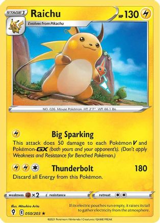 Raichu 050  - Reverse Holofoil SWSH07 Evolving Skies - Holo Rare SWSH07: Evolving Skies Pokemon Single  Squirtle Squad Card Shop.