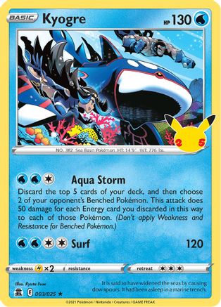 Kyogre 003  - Holofoil Celebrations - Holo Rare Celebrations Pokemon Single  Squirtle Squad Card Shop.