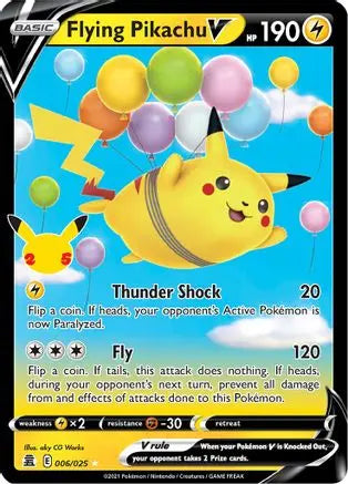 Flying Pikachu V 006  - Holofoil Celebrations - Ultra Rare Celebrations Pokemon Single  Squirtle Squad Card Shop.