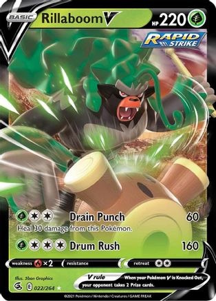 Rillaboom V 022  - Holofoil SWSH08 Fusion Strike - Ultra Rare SWSH08: Fusion Strike Pokemon Single  Squirtle Squad Card Shop.