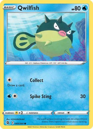 Qwilfish 060  - Reverse Holofoil SWSH08 Fusion Strike - Common SWSH08: Fusion Strike Pokemon Single  Squirtle Squad Card Shop.