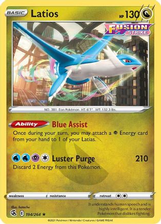 Latios 194  SWSH08 Fusion Strike - Rare SWSH08: Fusion Strike Pokemon Single  Squirtle Squad Card Shop.