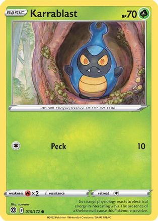 Karrablast 015  - Reverse Holofoil SWSH09 Brilliant Stars - Common SWSH09: Brilliant Stars Pokemon Single  Squirtle Squad Card Shop.