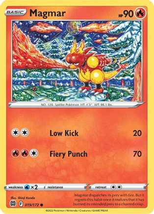 Magmar 019  - Reverse Holofoil SWSH09 Brilliant Stars - Common SWSH09: Brilliant Stars Pokemon Single  Squirtle Squad Card Shop.