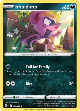 Impidimp 092  SWSH09 Brilliant Stars - Common SWSH09: Brilliant Stars Pokemon Single  Squirtle Squad Card Shop.