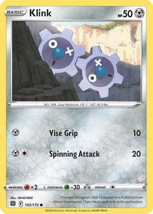 Klink 102  SWSH09 Brilliant Stars - Common SWSH09: Brilliant Stars Pokemon Single  Squirtle Squad Card Shop.