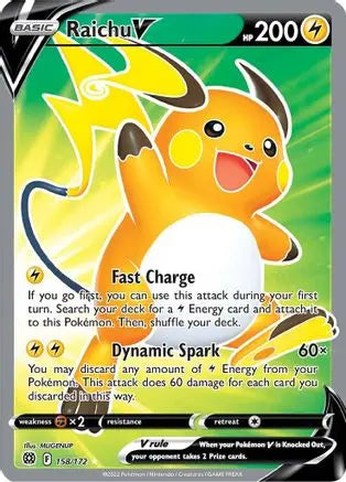 Raichu V (Full Art) 158  - Holofoil SWSH09 Brilliant Stars - Ultra Rare SWSH09: Brilliant Stars Pokemon Single  Squirtle Squad Card Shop.